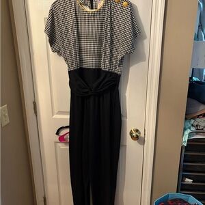 Black and White Two-Tone Jumpsuit‎ with Belted Waist